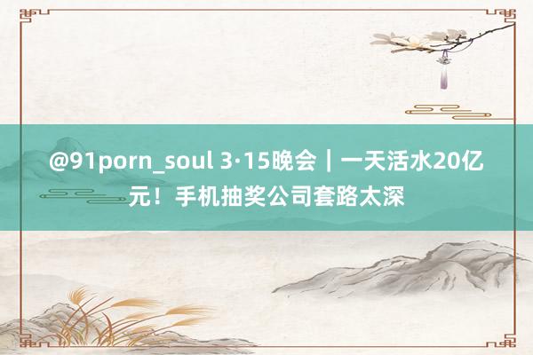 @91porn_soul 3·15晚会｜一天活水20亿元！手机抽奖公司套路太深