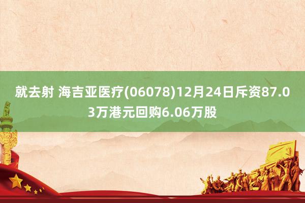 就去射 海吉亚医疗(06078)12月24日斥资87.03万港元回购6.06万股