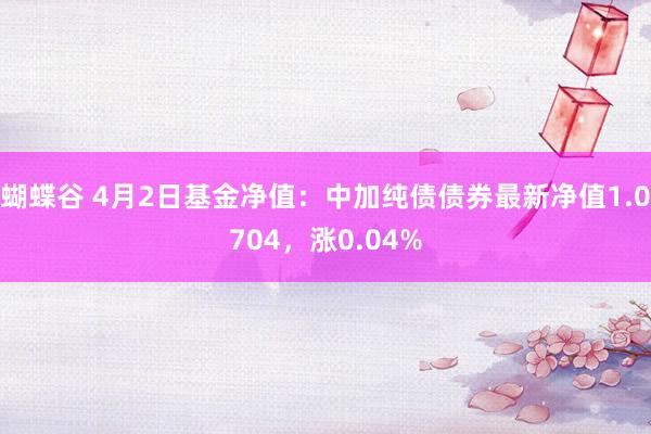 蝴蝶谷 4月2日基金净值：中加纯债债券最新净值1.0704，涨0.04%