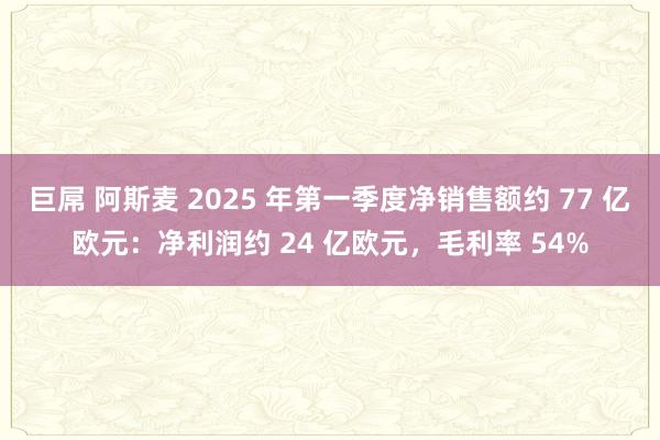 巨屌 阿斯麦 2025 年第一季度净销售额约 77 亿欧元：净利润约 24 亿欧元，毛利率 54%